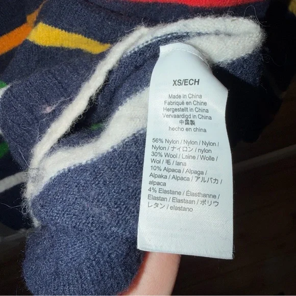 J Crew Sweater Womens XS Navy Rainbow Stripe Turtleneck Alpaca Wool Blend Luxury - Picture 3 of 5